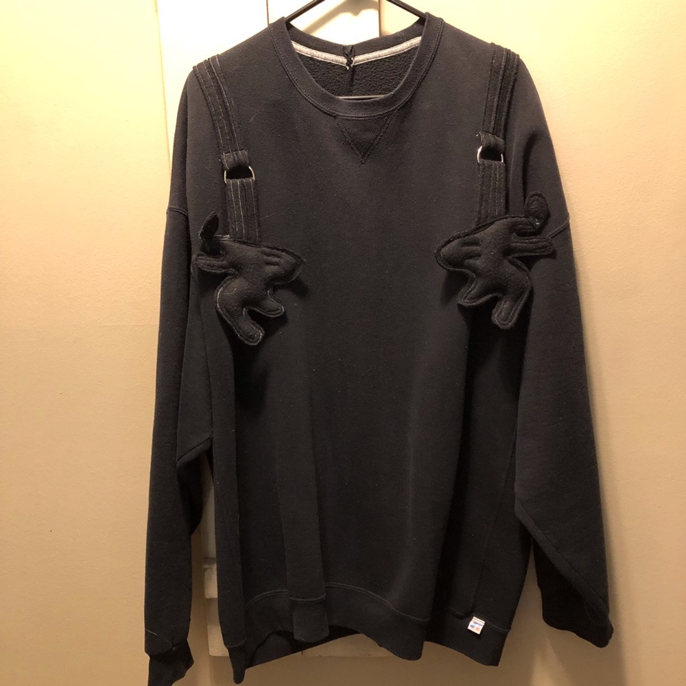 Upcycled Vintage 90s Russell Athletic Sweatshirt Crewneck Mens 3XL Black Faded